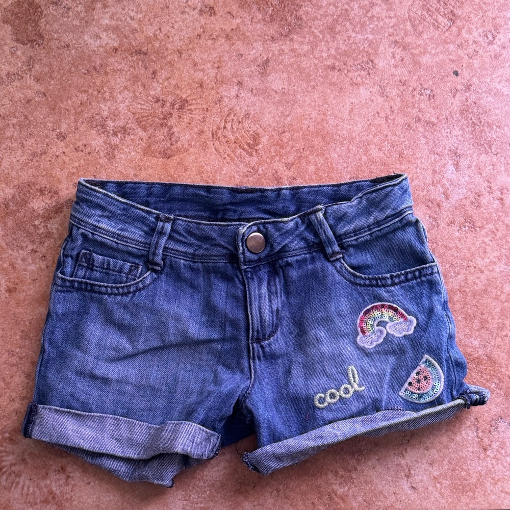 Blue Denim Shorts with Embroidery